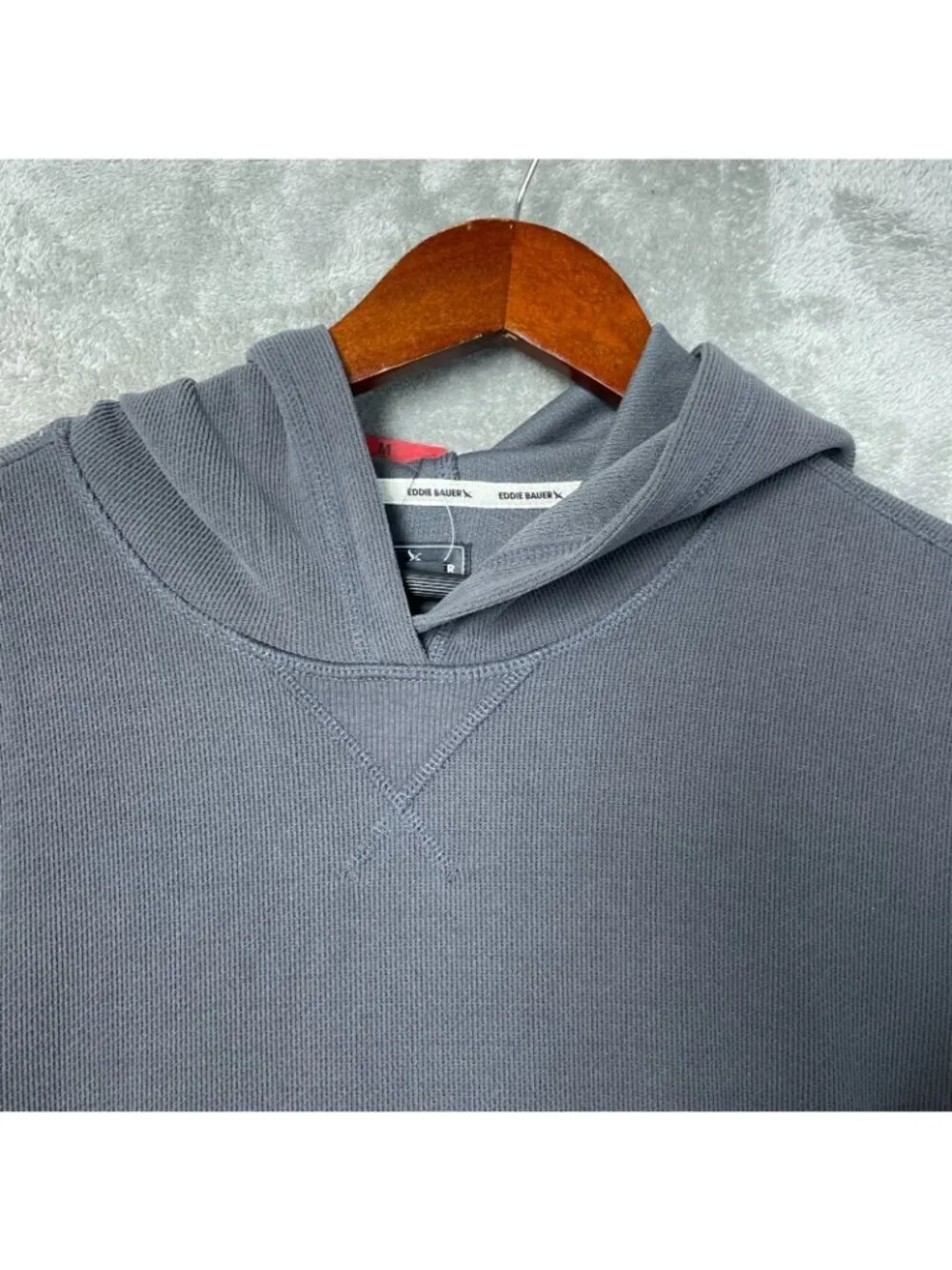 Eddie Bauer Men's Medium Gray Textured Lounge Hoodie Polyester Blend e1515